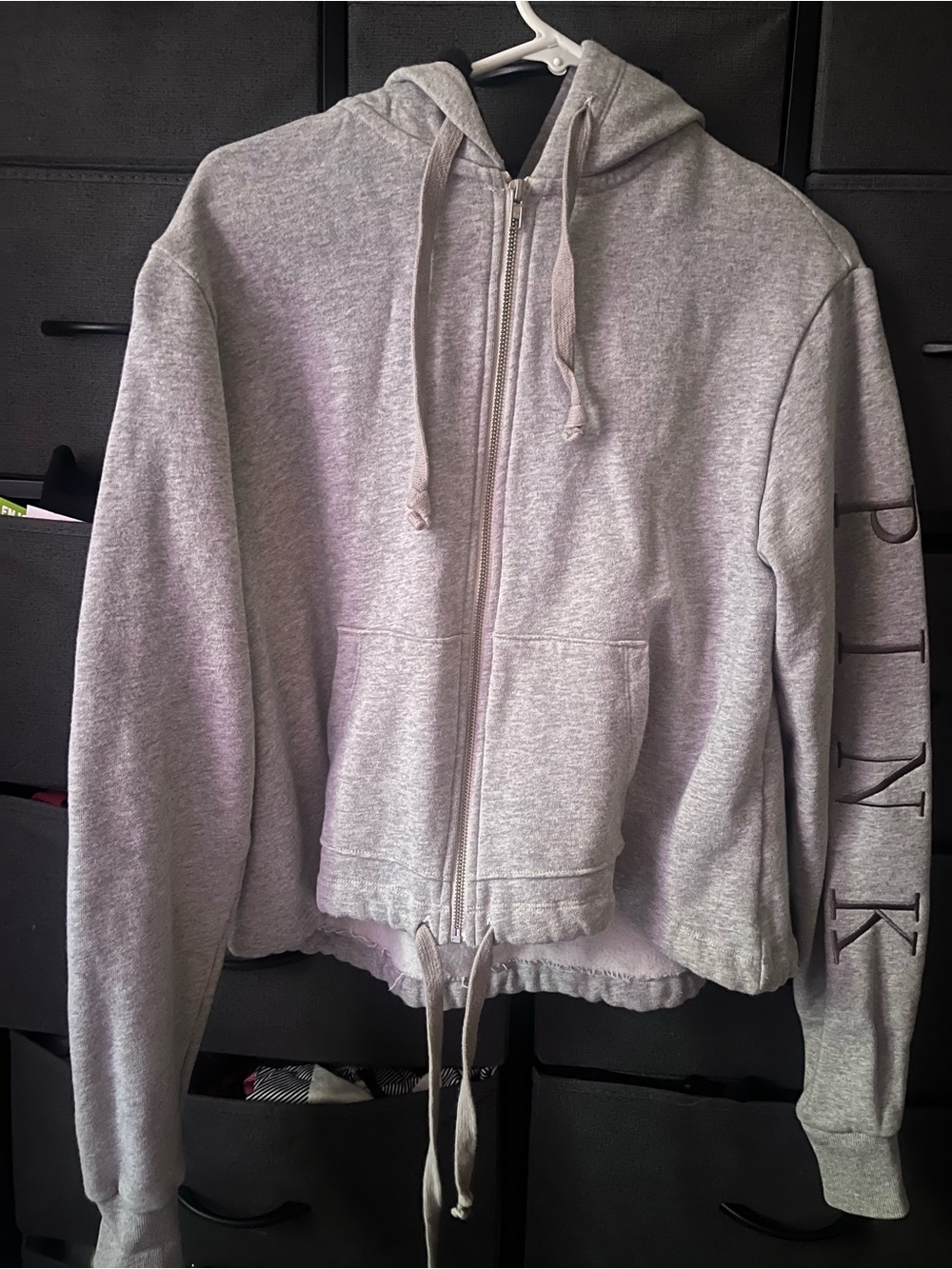 PINK Zip-Up Hoodie with Sleeve Lettering